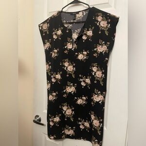 Forever 21 Black Midi Dress with Pink Floral Print